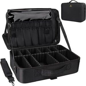 Large Makeup Train Case Travel Organizer Waterproof Cosmetic Bag With Strap
